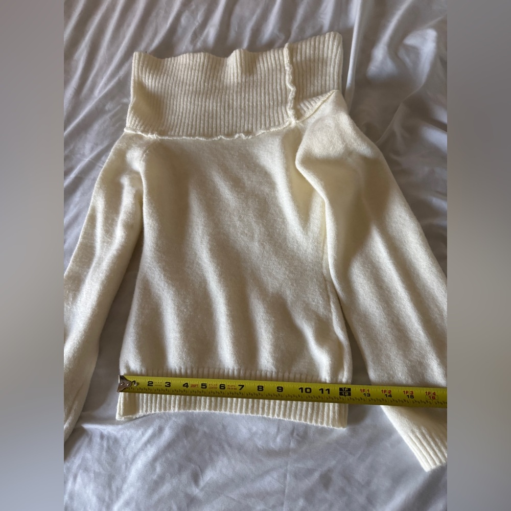 Cream Off The Shoulder Cowl Neck Sweater Ivory Oversized Cozy Knit Small - Picture 6 of 15